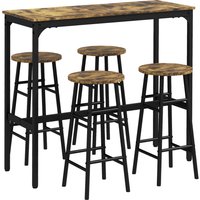 HOMCOM Set Rechteckiger Tisch für 4 Personen und Stühle, 4 Hocker mit Fußstützen aus MDF und Stahl, Fußstützen Ø30x60 cm und Rechteckiger Tisch 105x40x90 cm, Schwarz und Braun   Aosom von HOMCOM