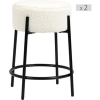 HOMCOM Set aus 2 Barhockern mit Fußstützen Höhe 62 cm - Stahl und Bezug aus Schlingenwolle im Industriedesign - Weiß und Schwarz   Aosom von HOMCOM