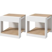 HOMCOM Set aus 2 Beistelltischen Sofatisch Nachttisch Holzoptik weiß und natur 40 x 40 x 45 cm   Aosom von HOMCOM