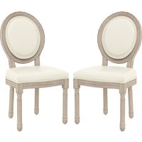 HOMCOM Set aus 2 Esszimmerstühlen, Küchenstuhl im Medaillon-Stil von Louis XVI, Sitzfläche mit Synthetikbezug, Wohnzimmerstuhl aus geschnitztem massivem Kautschukholz, Creme   Aosom von HOMCOM