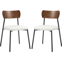 HOMCOM Set aus 2 Esszimmerstühlen, moderne Küchenstühle, gepolsterter Stuhl mit Webpelzsitz, gebogener Holzeffektrücken für Wohnzimmer, Esszimmer, Schlafzimmer, Creme und Braun   Aosom von HOMCOM