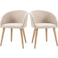 HOMCOM Set aus 2 Esszimmerstühlen Küchenstuhl Skandinavisches Design - Schräge schlanke Gummibaumbeine - Sitzfläche Rückenlehne Armlehnen ergonomisch Leinenoptik Beige   Aosom von HOMCOM
