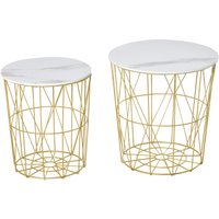 HOMCOM Set aus 2 Nesting-Couchtischen - Runde Beistelltische im völlig retro-inspirierten Stil Bicolor Gestell aus goldenem Metall MDF-Tischplatte mit weißem Marmor-Look Aosom HOMCOM Set aus 2 Nesting-Couchtischen - Runde Beistelltische im völlig retro-inspirierten Stil Bicolor Gestell aus goldenem Metall MDF-Tischplatte mit weißem Marmor-Look Aosom von HOMCOM