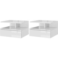 HOMCOM Set aus 2 Schwebenden Nachttischen für Schlafzimmer, Moderne Nachttische mit Schublade und oberem Regal aus Holz, 35x32x22.5cm, Hochglanz Weiß   Aosom von HOMCOM