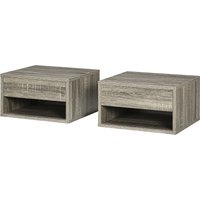 HOMCOM Set aus 2 Wand-Nachttischen Nachttisch - Schublade, Fach, Ablagefläche - aus Holz Maße 37B x 32T x 21H cm Grau   Aosom von HOMCOM