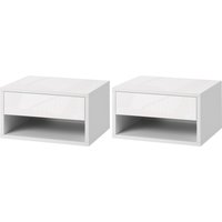 HOMCOM Set aus 2 Wand-Nachttischen Nachttisch - ausziehbare Schublade, Fach, Regal - Holz in Weiß, Maße 37B x 32T x 21H cm   Aosom von HOMCOM
