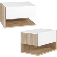 HOMCOM Set aus 2 Wand-Nachttischen - Set aus 2 Nachtischen - Ausziehbare Schublade, Regal, Ablage - Holz in Zweifarbenoptik Eiche Weiß Aosom HOMCOM Set aus 2 Wand-Nachttischen - Set aus 2 Nachtischen - Ausziehbare Schublade, Regal, Ablage - Holz in Zweifarbenoptik Eiche Weiß Aosom von HOMCOM