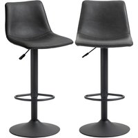 HOMCOM Set aus 2 höhenverstellbaren schwenkbaren Barhockern im Vintage-Stil mit Fußstützen aus Kunstleder - Schwarz - Höhenverstellbar 90-110 cm   Aosom von HOMCOM