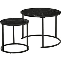 HOMCOM Set aus 2 runden ineinander passionierten Couchtischen stapelbare Beistelltische mit Marmoroptik-Holzplatte und schwarzen Metallbeinen   Aosom von HOMCOM