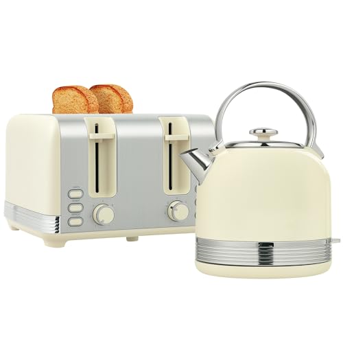 HOMCOM Set aus Wasserkocher und Toaster 2200 W, Edelstahl-Wasserkocher 1,7 L mit Isolierung und 4-Scheiben-Toaster, 7 Bräunungsstufen, Auftauen, Aufwärmen und Krümelschale, Sahne HOMCOM Set aus Wasserkocher und Toaster 2200 W, Edelstahl-Wasserkocher 1,7 L mit Isolierung und 4-Scheiben-Toaster, 7 Bräunungsstufen, Auftauen, Aufwärmen und Krümelschale, Sahne von HOMCOM