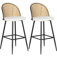 HOMCOM Set mit 2 Barhocker, Hochhocker für die Küche mit Rattan Rückenlehne, Sitzpolster aus Schafwolle, Stahlrahmen und Fußstütze für Esszimmer, Theke, Cremeweiß   Aosom von HOMCOM