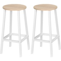HOMCOM Set mit 2 Barhockern, Barhocker, hohe Küchenhocker 65H cm mit Fußstütze, Stahlgestell, Weiß und Naturholz   Aosom von HOMCOM