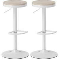 HOMCOM Set mit 2 Barhockern, drehbare Barstühle, moderne Barhocker mit Pinienholzsitz, höhenverstellbar und Fußstütze, Stahlrahmen, weiß   Aosom von HOMCOM