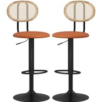 HOMCOM Set mit 2 Barhockern, höhenverstellbarer Barhocker mit Rattanrückenlehne und Fußstütze, moderner Hochhocker, Struktur aus Holz mit synthetischer Beschichtung in Braun   Aosom von HOMCOM