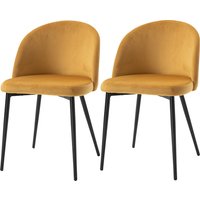 HOMCOM Set mit 2 Esszimmerstühlen, skandinavischer Küchenstuhl aus gepolstertem Velours mit schlanken Metallbeinen, für Wohnzimmer, Esszimmer, gelb   Aosom von HOMCOM
