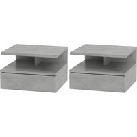 HOMCOM Set mit 2 Modernen Hängenden Nachttischen für Schlafzimmer, Nachttische mit Schublade und Oberem Regal aus Holz, 35x32x22.5cm, Grau   Aosom von HOMCOM