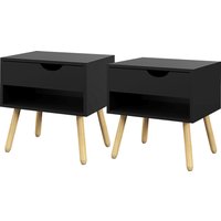 HOMCOM Set mit 2 Nachttischen, Nachttische, mit Schubladen, modernes Design, Beine aus Massivholz, 50 x 39 x 51 cm, Schwarz und Naturholz   Aosom von HOMCOM