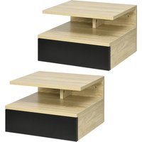 HOMCOM Set mit 2 Wand-Nachttischen - Set mit 2 Nachttischen - Schublade, Fach, Ablage - Schwarz Eiche Aosom HOMCOM Set mit 2 Wand-Nachttischen - Set mit 2 Nachttischen - Schublade, Fach, Ablage - Schwarz Eiche Aosom von HOMCOM