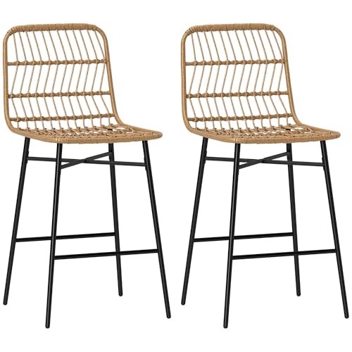HOMCOM Set mit 2 hohen Küchenhockern, Barhocker mit Rückenlehne und Sitzfläche aus Rattan, Traglast 120 kg, moderne Barstühle für Küche, Esszimmer, Braun HOMCOM Set mit 2 hohen Küchenhockern, Barhocker mit Rückenlehne und Sitzfläche aus Rattan, Traglast 120 kg, moderne Barstühle für Küche, Esszimmer, Braun von HOMCOM
