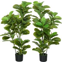 HOMCOM Set mit 2 künstlichen Feigenbäumen Kunstbaum mit einer Höhe von 110 cm mit Topf, Großer Kunstbaum für Dekoration   Aosom von HOMCOM