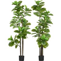 HOMCOM Set mit 2 künstlichen Pflanzen Geigenblattfeige Ficus Lyrata Höhe 180cm mit Topf, Großer künstlicher Baum zur Dekoration   Aosom von HOMCOM