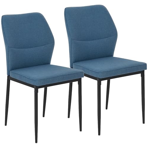 HOMCOM Set mit 2 modernen Esszimmerstühlen, Küchenstühle mit gepolstertem und gepolstertem Sitz, gebogene Rückenlehne, Stahlbeine für Wohnzimmer, Schlafzimmer, Blau von HOMCOM