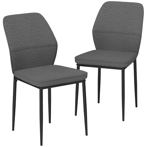 HOMCOM Set mit 2 modernen Esszimmerstühlen, Küchenstühle mit gepolstertem und gepolstertem Sitz, gebogene Rückenlehne, Stahlbeine für Wohnzimmer, Schlafzimmer, Grau von HOMCOM