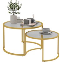 HOMCOM Set mit 2 runden einbettbaren Beistelltischen 70/54 cm mit gehärteter Glasplatte und goldenem modernem Kohlenstoffstahlgestell Aosom HOMCOM Set mit 2 runden einbettbaren Beistelltischen 70/54 cm mit gehärteter Glasplatte und goldenem modernem Kohlenstoffstahlgestell Aosom von HOMCOM