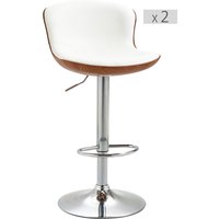 HOMCOM Set mit 2 zeitgenössischen Design-Barhockern, höhenverstellbar von 64-85 cm, 360° drehbar, Kunstlederbezug in Creme und Holzoptik   Aosom von HOMCOM