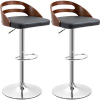 HOMCOM Set mit 2 zeitgenössischen Design-Barhockern Höhenverstellbar 360° drehbar synthetisches Leder Schwarz Rückenlehne mit Holzoptik   Aosom von HOMCOM