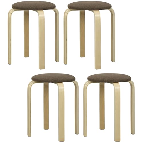 HOMCOM Set mit 4 stapelbaren Hockern, rund, Küchenhocker, mit gepolstertem Sitz, für Esszimmer, Schlafzimmer, Büro, Wohnzimmer, braun und natur HOMCOM Set mit 4 stapelbaren Hockern, rund, Küchenhocker, mit gepolstertem Sitz, für Esszimmer, Schlafzimmer, Büro, Wohnzimmer, braun und natur von HOMCOM