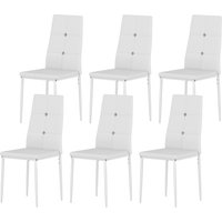 HOMCOM Set mit 6 Esszimmerstühlen mit PU-Bezug Esszimmerstühle mit hoher Rückenlehne mit Kristallknöpfen und Stahlbeinen Modernes Design für Wohnzimmer Schlafzimmer Weiß   Aosom von HOMCOM