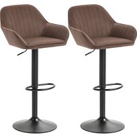 HOMCOM Set von 2 Drehbaren Barhockern, Höhenverstellbare Küchenhocker 87-107 cm, Hohe Barstühle, Samtbezug, Rückenlehne und Fußstütze, Braun   Aosom von HOMCOM