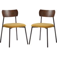 HOMCOM Set von 2 Esszimmerstühlen, moderne Küchenstühle, gepolsterter Wohnzimmerstuhl mit Fellstoff-Sitz, gebogener Holz-Effekt-Rückenlehne für Wohnzimmer, Esszimmer, Schlafzimmer, Gelb und Braun   Aosom von HOMCOM