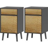 HOMCOM Set von 2 Nachttischen Nachttisch mit Schubladen und Schrank, moderner Stil für Schlafzimmer, Wohnzimmer, 40 x 39 x 69 cm, Dunkelgrau   Aosom von HOMCOM