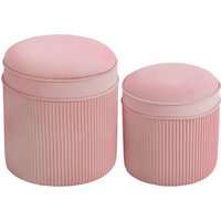 HOMCOM Set von 2 Stapelbaren Runden Poufs mit 34,8L Großem Aufbewahrungspouf, Gepolsterte Samt Hocker, für Wohnzimmer und Schlafzimmer, Rosa   Aosom von HOMCOM