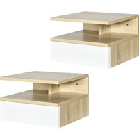 HOMCOM Set von 2 Wand-Nachttischen - Set von 2 Nachttischen - Schublade, Fach, Platte - Spanplatten Hell Eiche und Weiß Aosom HOMCOM Set von 2 Wand-Nachttischen - Set von 2 Nachttischen - Schublade, Fach, Platte - Spanplatten Hell Eiche und Weiß Aosom von HOMCOM