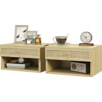 HOMCOM Set von 2 bohemischen Wandnachttischen Nachttisch - ausziehbare Schublade, Fach, Regal - Holz mit geflochtener Rattanfront Maße 40L x 34B x 23H cm Aosom HOMCOM Set von 2 bohemischen Wandnachttischen Nachttisch - ausziehbare Schublade, Fach, Regal - Holz mit geflochtener Rattanfront Maße 40L x 34B x 23H cm Aosom von HOMCOM