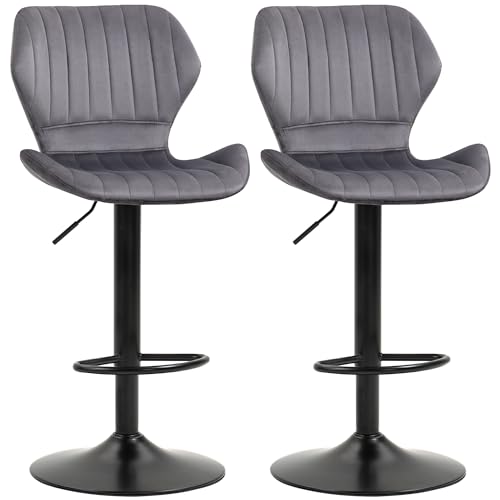 HOMCOM 2er Set höhenverstellbarer Barhocker mit ergonomischem Sitz und Fußstütze, Hochhocker in Samtoptik und Metall, 47x51,5x92-114 cm, Grau HOMCOM 2er Set höhenverstellbarer Barhocker mit ergonomischem Sitz und Fußstütze, Hochhocker in Samtoptik und Metall, 47x51,5x92-114 cm, Grau von HOMCOM