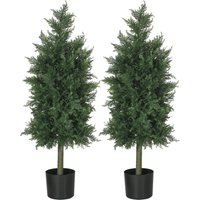 HOMCOM Set von 2 künstlichen Zedernbäumen für den Innen- und Außenbereich mit Topf, Höhe 90 cm, Nadelbaum, 38L x 12,5B x 90H cm grün   Aosom von HOMCOM