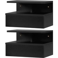 HOMCOM Set von 2 schwebenden Nachttischen - Set von 2 Nachttischen - Ausziehbare Schublade, Fach, Tablett - Schwarz Spanplatten   Aosom von HOMCOM