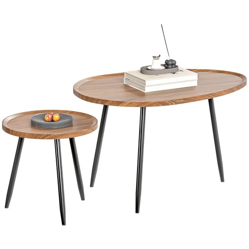 HOMCOM Set von 2 stapelbaren Beistelltischen Nisttische Couchtische Moderner Stil mit Metallrahmen für Wohnzimmer Schlafzimmer Büro 80x55x49 cm und Ø40x39 cm Schwarz und Holz Effekt HOMCOM Set von 2 stapelbaren Beistelltischen Nisttische Couchtische Moderner Stil mit Metallrahmen für Wohnzimmer Schlafzimmer Büro 80x55x49 cm und Ø40x39 cm Schwarz und Holz Effekt von HOMCOM