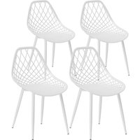 HOMCOM Set von 4 Esszimmerstühlen, Moderne Küchenstühle mit gewölbter und durchbrochener Rückenlehne und Metallbeinen, Plastikstuhl für Küche, Schlafzimmer und Wohnzimmer, Weiß   Aosom von HOMCOM