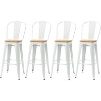 HOMCOM Set von 4 stapelbaren Barhockern, industrieller Barhocker mit Rückenlehne und Fußstütze, Sitzhöhe 76 cm, Metall in Weiß   Aosom von HOMCOM