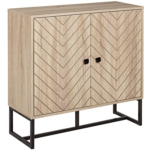 HOMCOM Sideboard, 2 Türen, Holz und Füße aus Metall, schwarz, Maße: 80 x 29,5 x 80 cm (L x B x H) von HOMCOM