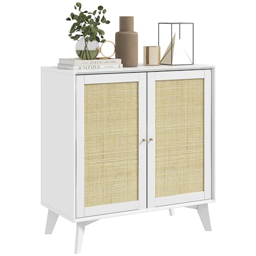 HOMCOM Sideboard, Aufbewahrungsschrank, Boho-Design, Doppeltüren mit 2 Ebenen, Küchenbuffet mit Rattanfront, 80 x 40 x 85 cm, Weiß HOMCOM Sideboard, Aufbewahrungsschrank, Boho-Design, Doppeltüren mit 2 Ebenen, Küchenbuffet mit Rattanfront, 80 x 40 x 85 cm, Weiß von HOMCOM