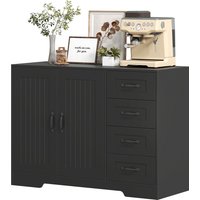 HOMCOM Sideboard, Beistellschrank mit 4 Schubladen, 2 Türen, Küchenschrank, Aufbewahrungsschrank mit verstellbarem Einlegeboden für Wohnzimmer, 105 x 40 x 76 cm, Schwarz   Aosom von HOMCOM