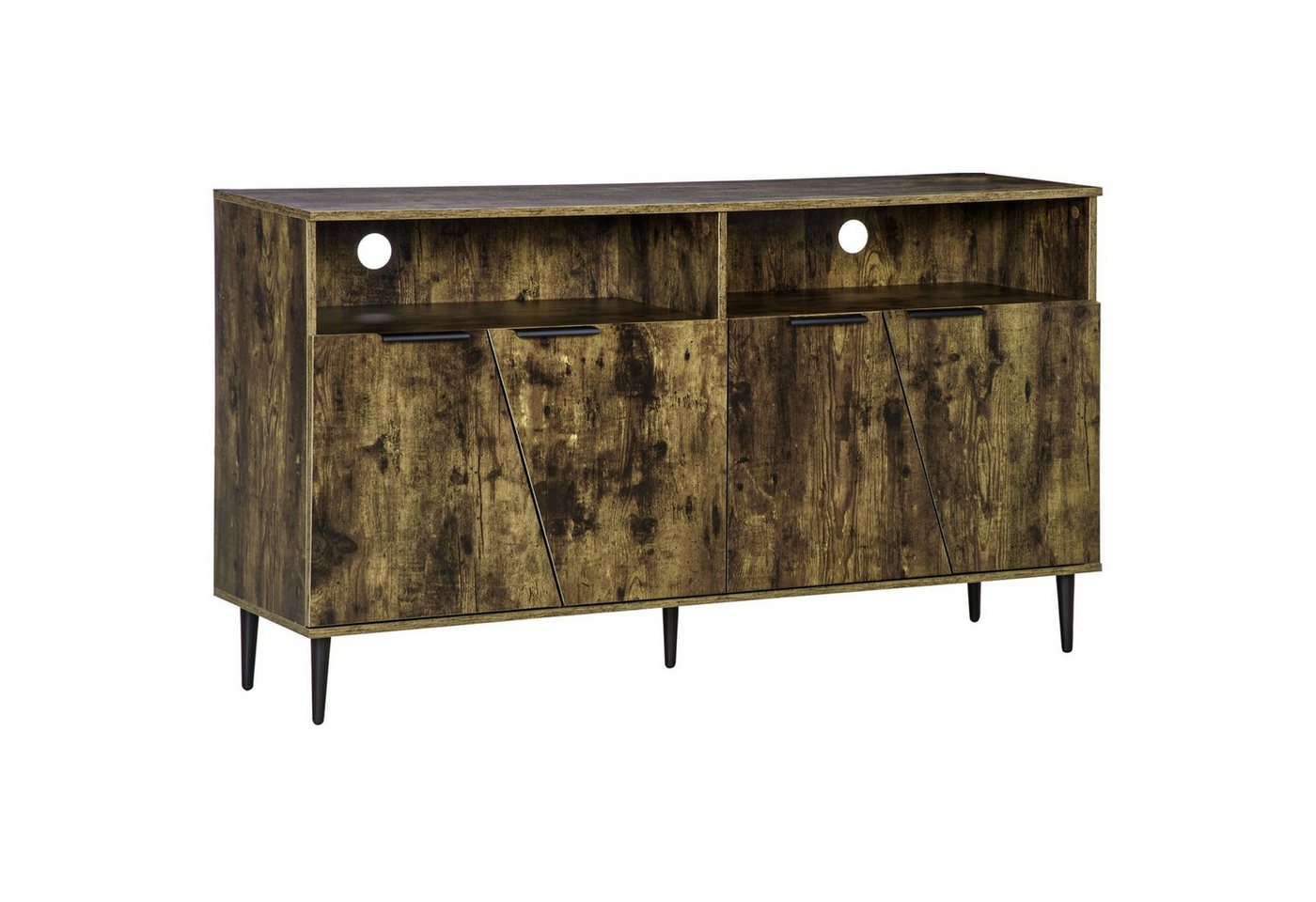 HOMCOM Sideboard Aufbewahrungsschrank mit 2 Fächern und 2 Schränken (Küchenmöbel, 1 St., Küchenschrank), Braun+Schwarz 147 x 40 x 83 cm von HOMCOM