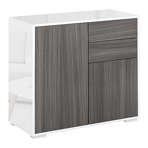 HOMCOM Sideboard Kommode mit Schublade, 2 Push-Click-Türen und Verstellbar Regal, Moderner Aufbewahrungsschrank für Schlafzimmer, Wohnzimmer, Flur 79 x 36 x 74 cm Hochglanz weiß+Hellgrau HOMCOM Sideboard Kommode mit Schublade, 2 Push-Click-Türen und Verstellbar Regal, Moderner Aufbewahrungsschrank für Schlafzimmer, Wohnzimmer, Flur 79 x 36 x 74 cm Hochglanz weiß+Hellgrau von HOMCOM