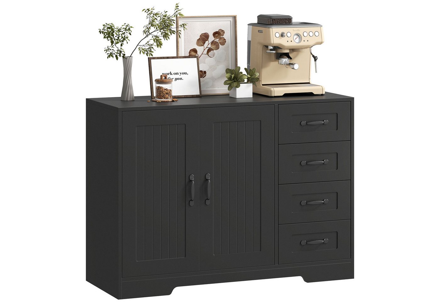 HOMCOM Sideboard Beistellschrank mit 4 Schubladen, 2 Türen, verstellbarem Einlegeboden (Aufbewahrungsschrank, 1 St., Küchenschrank), für Wohnzimmer, 105 x 40 x 76 cm, Schwarz von HOMCOM